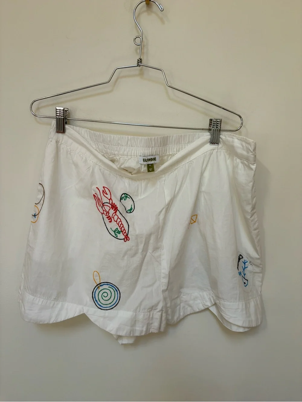 NWOT Celandine Picnic Embroidered Poplin Scalloped Pull-On Shorts Size XL